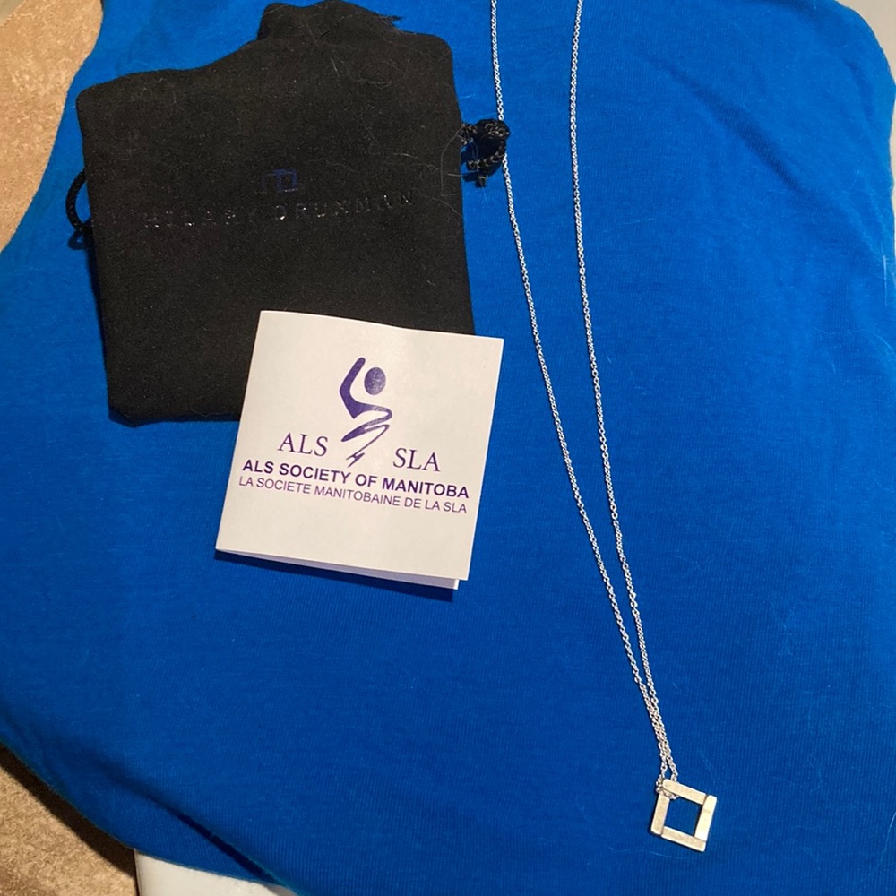 Sterling Silver necklace with square pendant Rate, unique NEW - for ALS charity